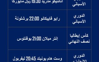 جدول مباريات كرة القدم يوم الأربعاء 2023/4/26