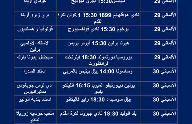 مباريات كرة القدم يوم السبت 2023/4/22