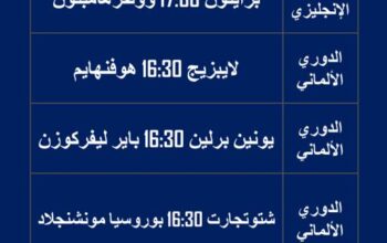 جدول مباريات يوم السبت 2023/4/29