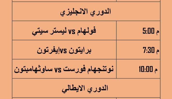 جدول مباريات كرة القدم 8/5/2023