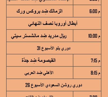 جدول مباريات كرة القدم يوم الثلاثاء 9 مايو 2023