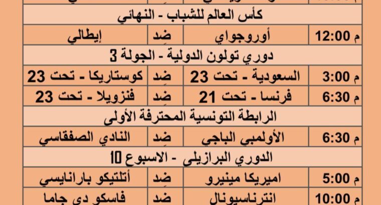 اهم مباريات يوم الأحد 2023/6/11