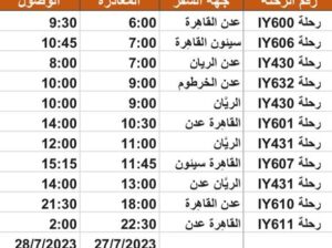 رحلات طيران اليمنية يوم الخميس 2023/7/27