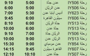 رحلات طيران اليمنية يوم السبت 112/8/2023 م