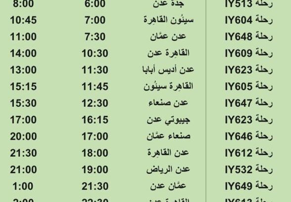 رحلات طيران اليمنية يوم الأربعاء 2/8/2023 م