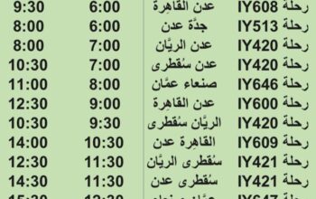 رحلات طيران اليمنية يوم الإثنين 28/8/2023 م