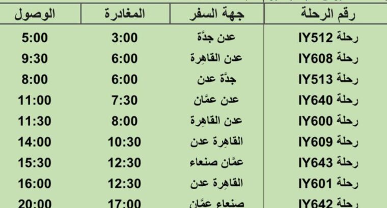 رحلات طيران اليمنية يوم الجمعة 4/8/2023 م
