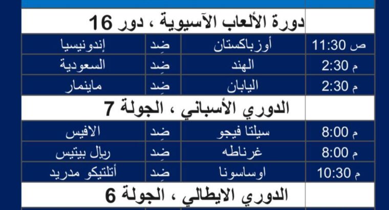 أهم مباريات كرة القدم يوم الخميس 28/9/2023 توقيت مكة المُكرَّمة