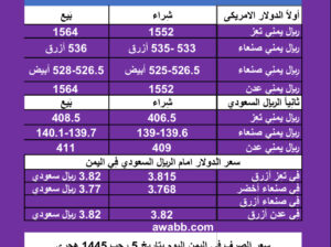 سعر الصرف في اليمن اليوم الاربعاء بتاريخ 17/1/2024