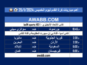 أهم مباريات كرة القدم ليوم الخمِيس 25/1/2024 ⚽️ 🕰️