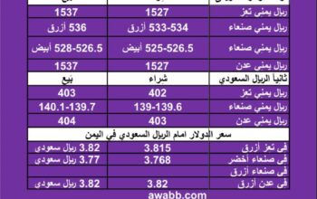 سعر الصرف في اليمن اليوم الثلاثاء بتاريخ 3/1/2024