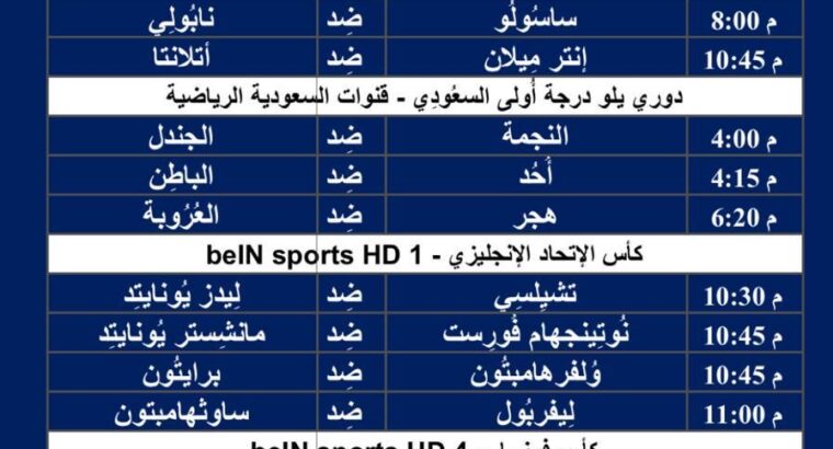 جدول مباريات كرة القدم ليوم الأربعاء 28/2/2024 ⚽️ 🕰️