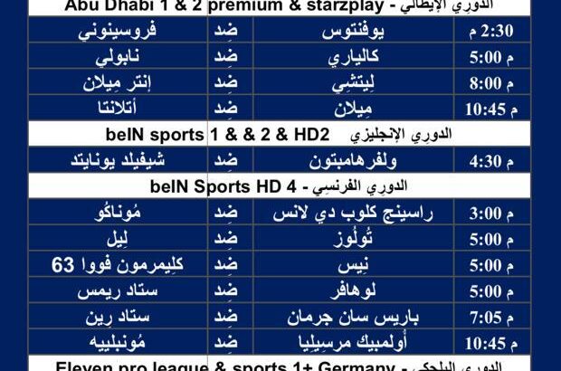 جدول مباريات كرة القدم ليوم الأحد 25/2/2024 ⚽️ 🕰️ صفحتين