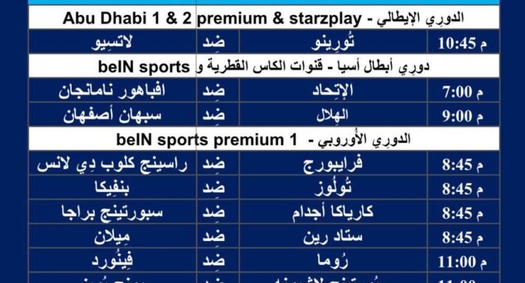 جدول مباريات كرة القدم ليوم الخميس 22/2/2024 ⚽️ 🕰️