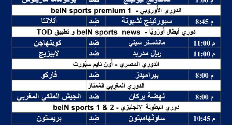 جدول مباريات كرة القدم ليوم الأربعاء 6/3/2024 ⚽️ 🕰️