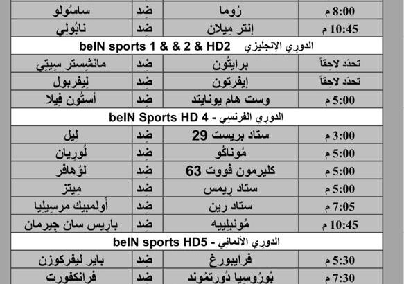 جدول مباريات كرة القدم يوم 17/3/2024 الأحد ⚽️ 🕰️