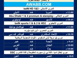 جدول مباريات كرة القدم يوم الإثنين 11/3/2024 ⚽️ 🕰️