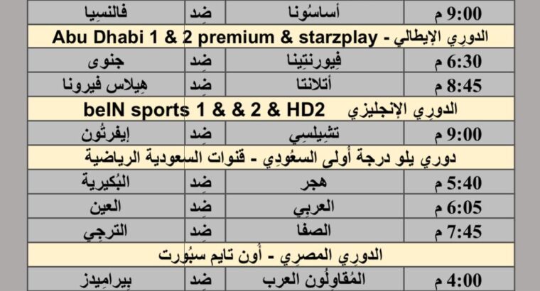 جدول مباريات كرة القدم يوم 15/4/2024 الإثنين ⚽️ 🕰️
