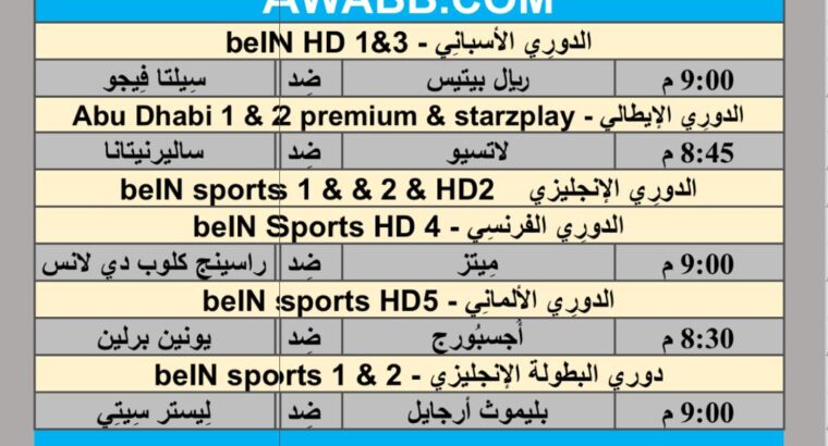 جدول مباريات كرة القدم يوم 12/4/2024 الجمعة