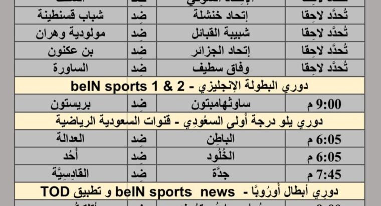 جدول مباريات كرة القدم يوم 16/4/2024 الثلاثاء ⚽️ 🕰️