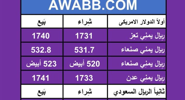 اسعار العملات في اليمن يوم 2024/5/22