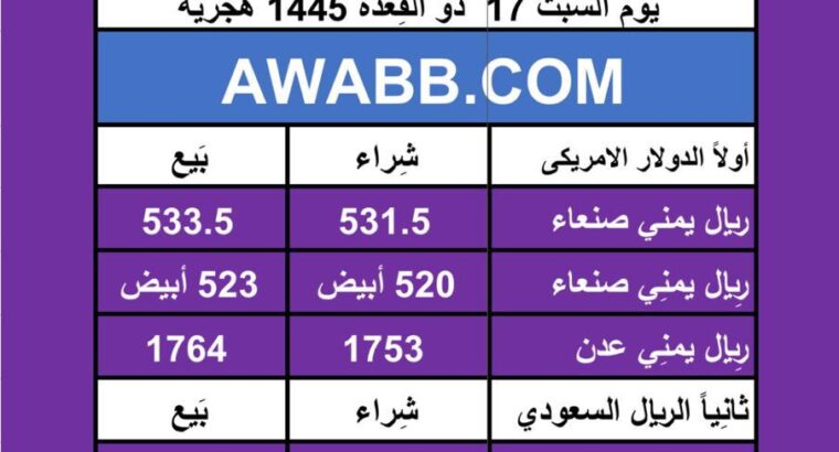 اسعار العملات في اليمن يوم 2024/5/25