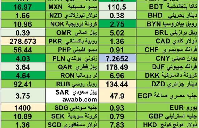 كشف يومي حول اسعار العملات الدولية 2024/5/1 Daily report currency exchange rates