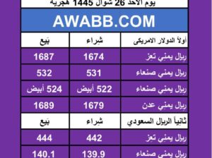 اسعار العملات في اليمن يوم 2024/5/5