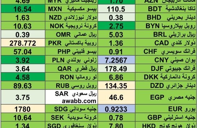 كشف يومي حول اسعار العملات الدولية 2024/5/22 Daily report currency exchange rates