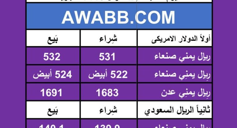 اسعار العملات في اليمن يوم 2024/5/4