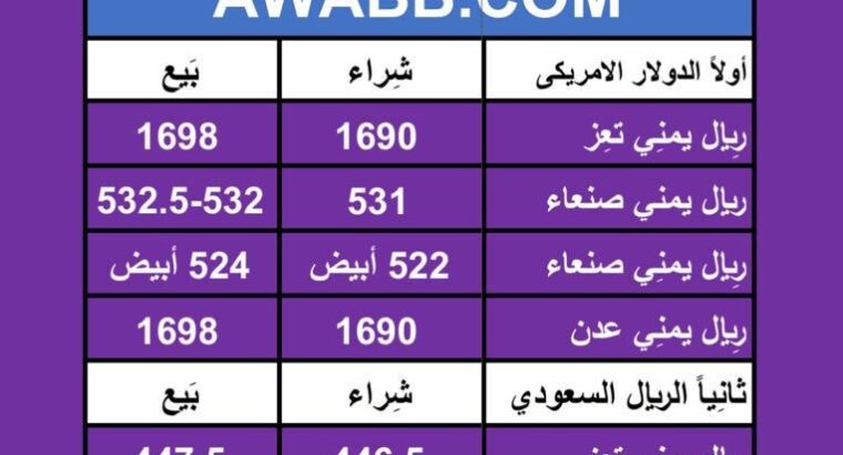 اسعار العملات في اليمن يوم 2024/5/1