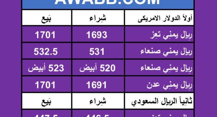 اسعار العملات في اليمن يوم 2024/5/12