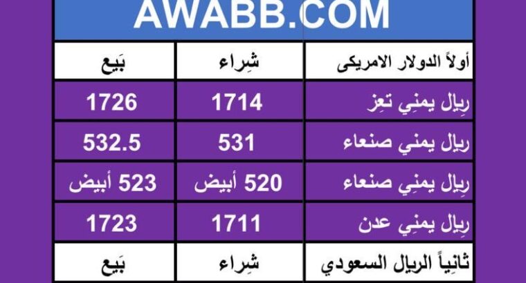 اسعار العملات في اليمن يوم 2024/5/18