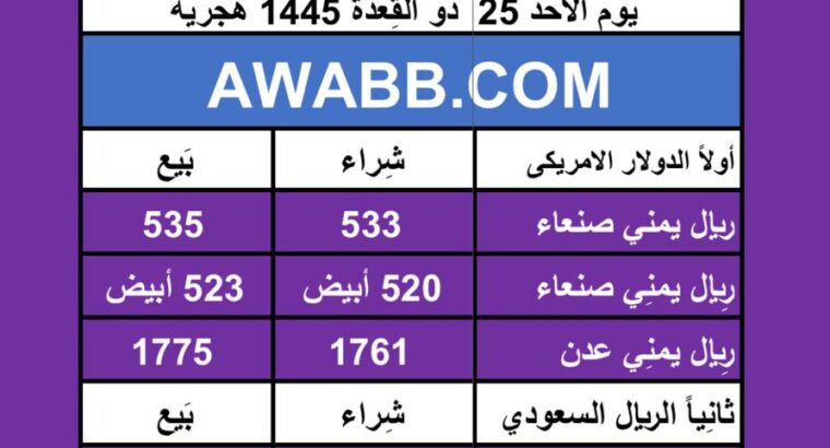 اسعار العملات في اليمن يوم 2024/6/2