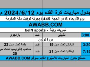 جدول مباريات كرة القدم يوم 2024/6/12 م