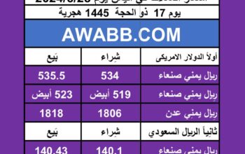 اسعار العملات في اليمن يوم 2024/6/23