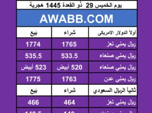 اسعار العملات في اليمن يوم 2024/6/6