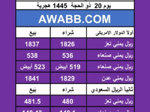 اسعار العملات في اليمن يوم 2024/6/26