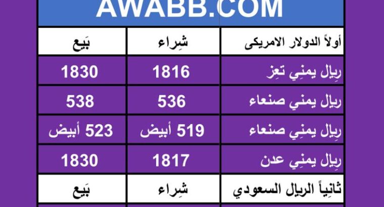 اسعار العملات في اليمن يوم 2024/6/30