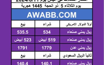 اسعار العملات في اليمن يوم 2024/6/11