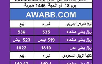 اسعار العملات في اليمن يوم 2024/6/24