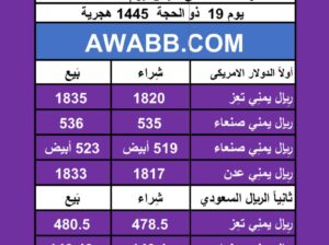 اسعار العملات في اليمن يوم 2024/6/25