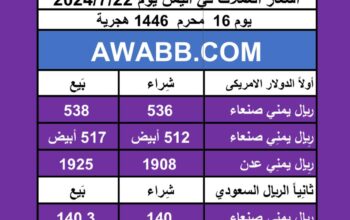 اسعار العملات في اليمن يوم 2024/7/22