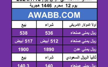 اسعار العملات في اليمن يوم 2024/7/18