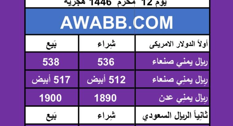 اسعار العملات في اليمن يوم 2024/7/18