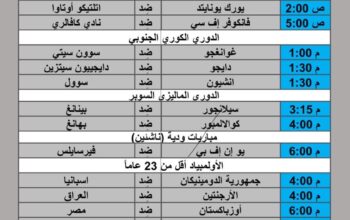 جدول مباريات كرة القدم يوم 2024/7/27 م