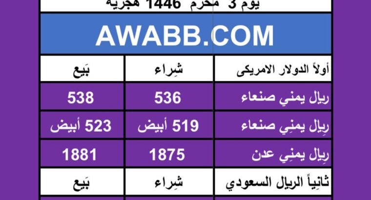 اسعار العملات في اليمن يوم 2024/7/10