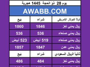 اسعار العملات في اليمن يوم 2024/7/4