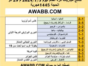 نتائج مباريات كرة القدم ليوم 2024/7/5 م 29 ذو الحجة 1445هجرية