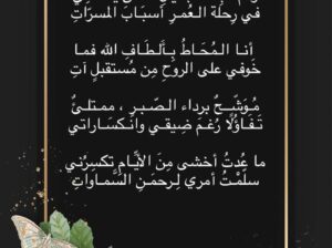 و لم أجد كجميل الظن يمنحني في رحلة العمر أسباب المسرات أنا المحاط بألطاف الله فما خوفي على الروح من مستقبل آت